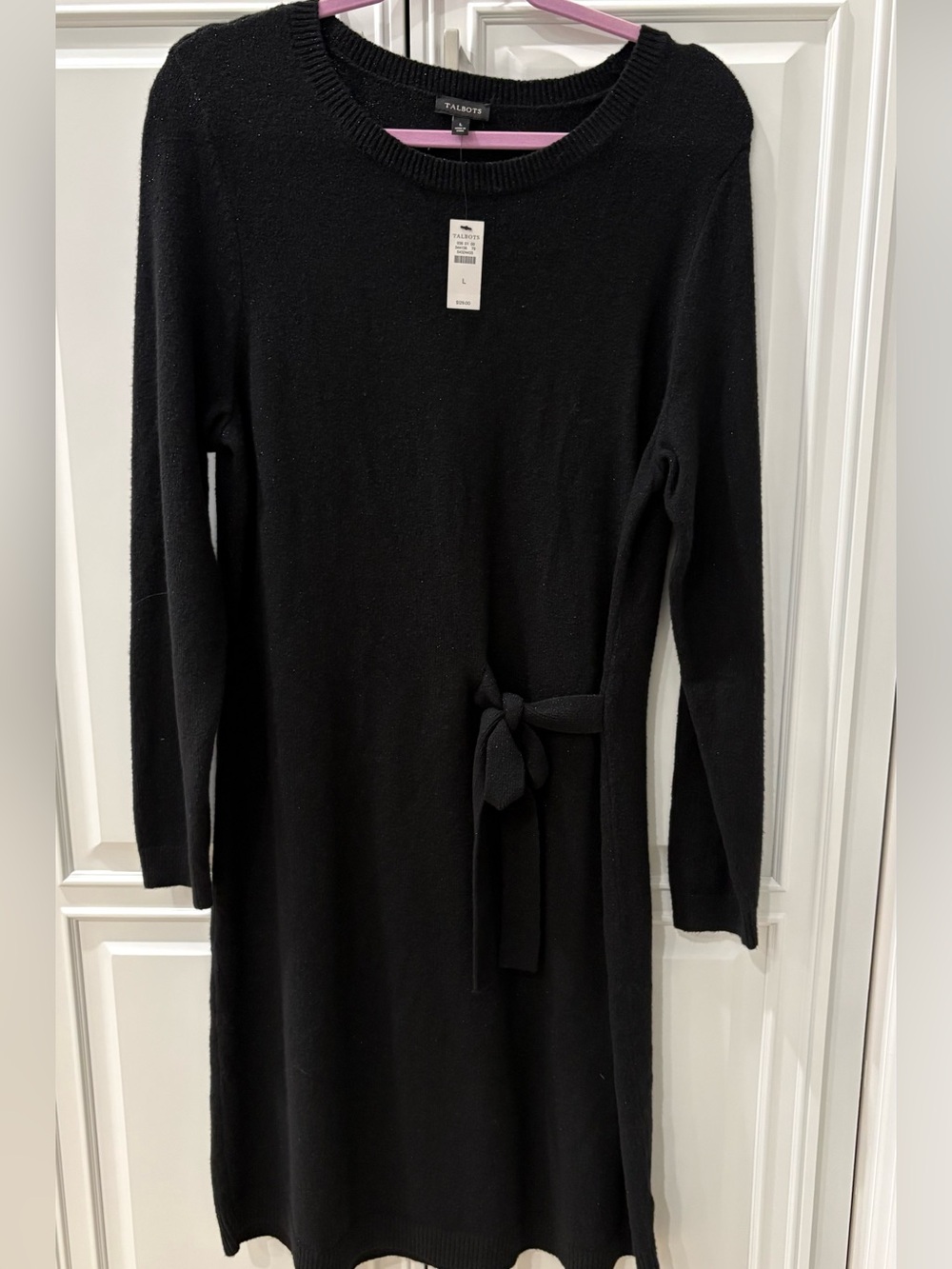 Talbots Black Knit Belted Long Sleeve Sweater Dress